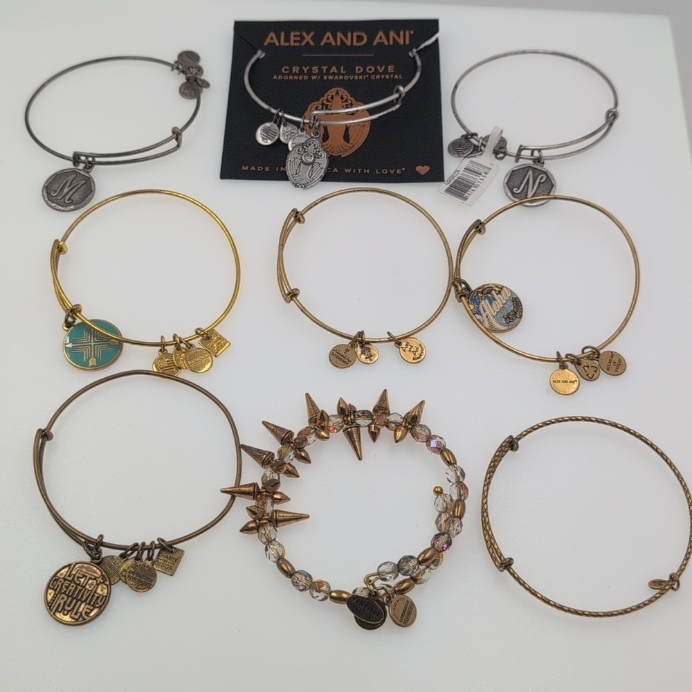 Alex And Ani Depths Of The Wild, Aloha, M, N, Swarovski Crystal Dove - Lot Of 9